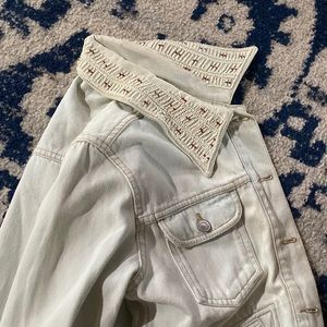 Isabel marant etoile white washed jean jacket with beaded collar